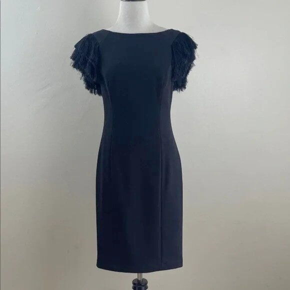 Calvin Klein Black Dress with Fringe Sleeves 4 - Picture 9 of 9